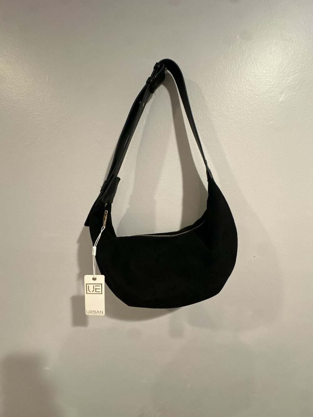 Urban Expressions Black Suede Crescent Shoulder Bag